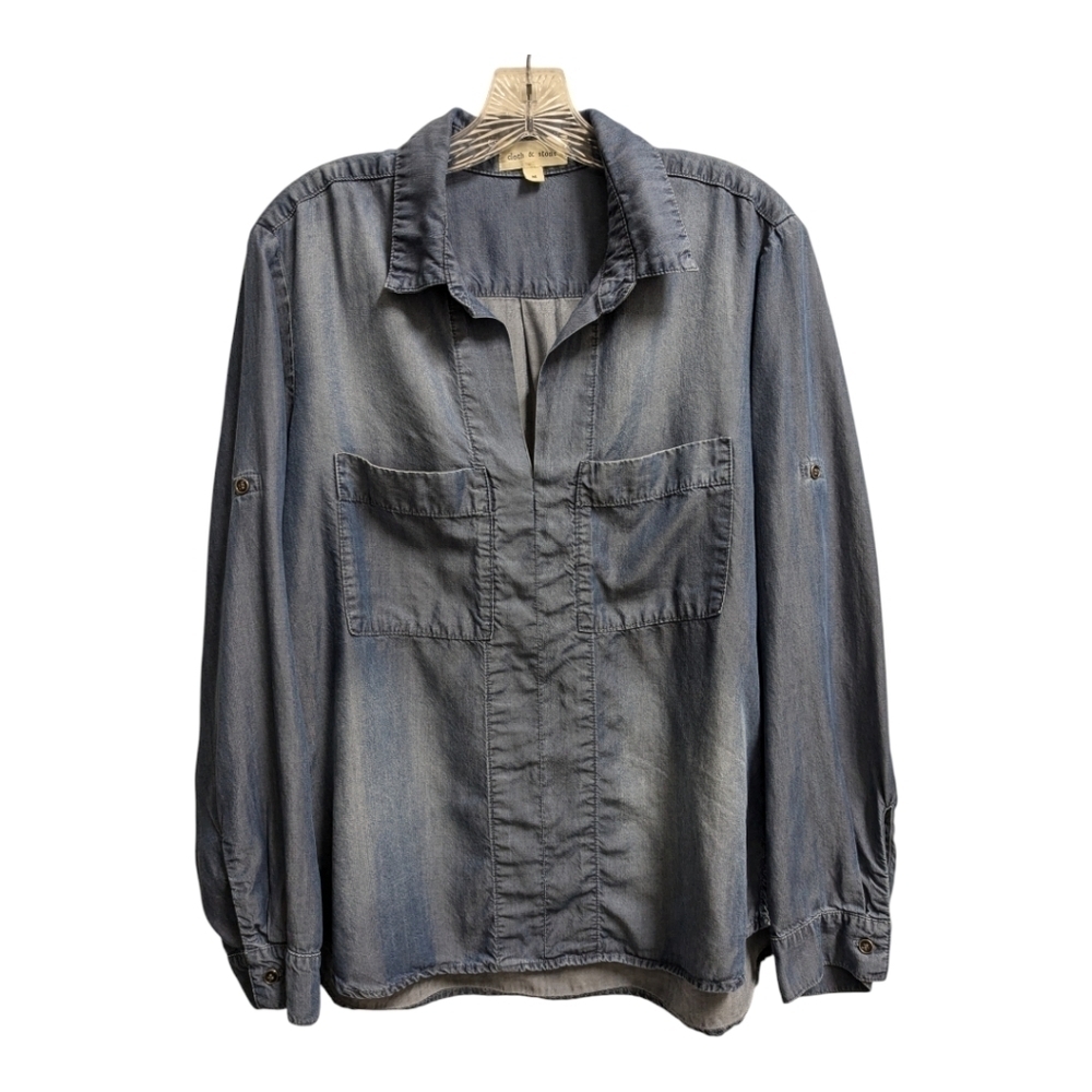 Cloth and Stone Long Sleeve Point Collar Chambray Shirt blue medium